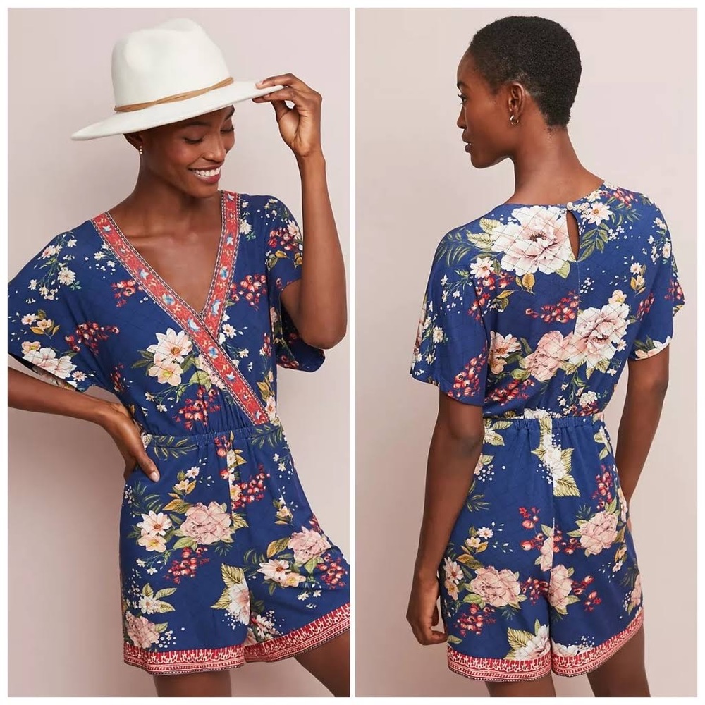 Farm Rio for Anthropologie Estelle Floral Jersey Romper size XS